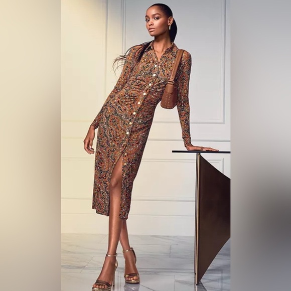 MICHAEL KORS Paisley Snap-Front Midi Dress Size Small — NOT OUTLET BNWT - Picture 5 of 16